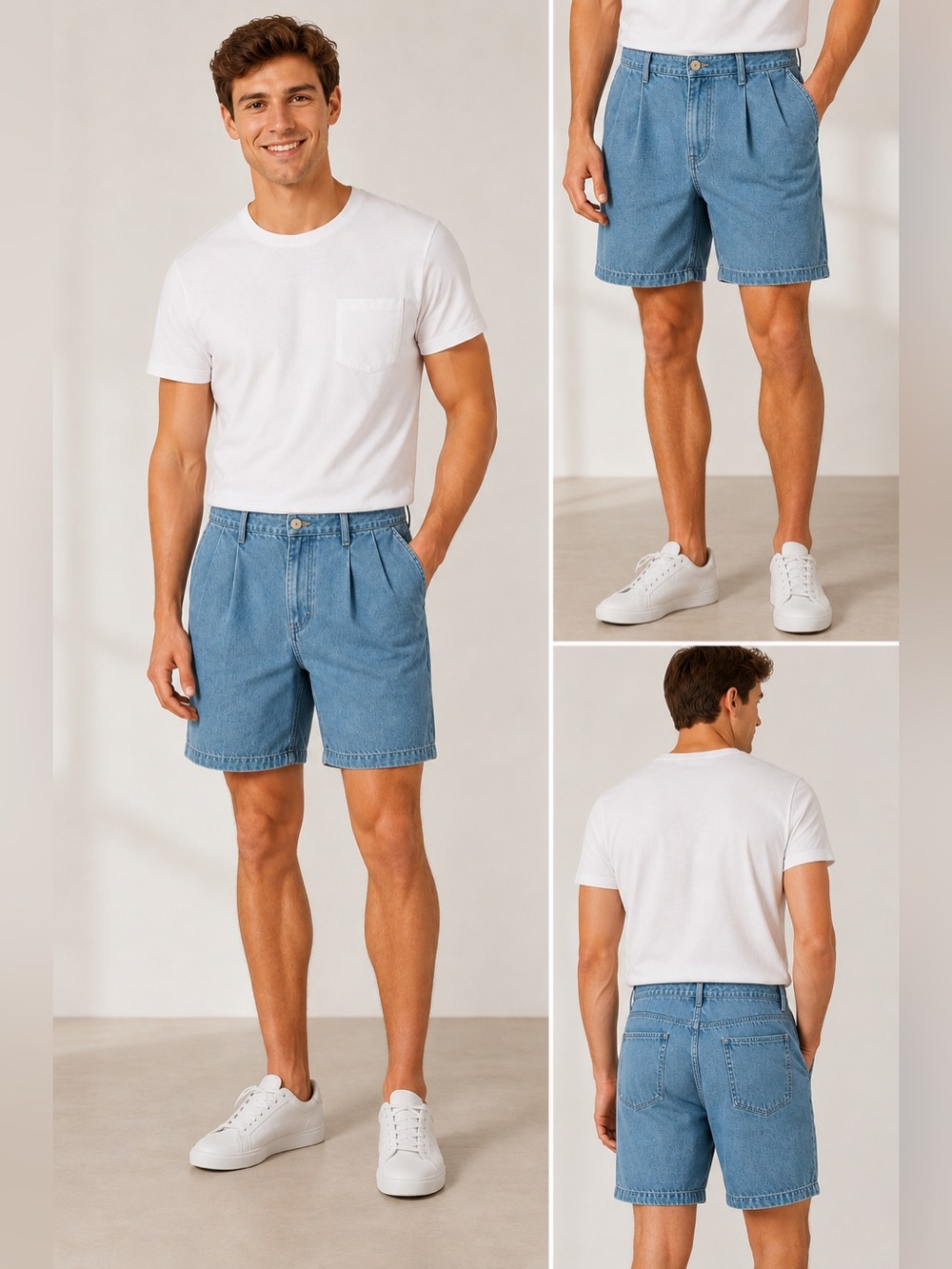 IZOD‎ Men’s Denim Shorts 36 Pleated Front Light Wash Blue Jean Shorts Casual *
